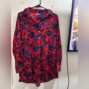 Neiman Marcus Red and Blue Floral Blouse
